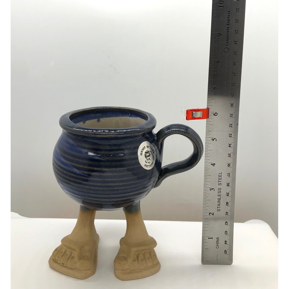 Muddy Waters Pottery 1985 Vintage Feet Flip Flops Coffee Mug Cobalt Blue 6in - Picture 5 of 11